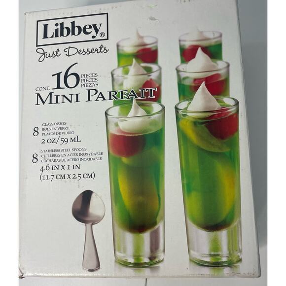 Libbey Just Desserts 16 Pc Mini Parfait Dessert Dishes & Dessert Spoon Set NEW - Picture 1 of 3